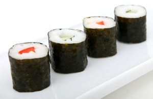 Japanese sushi seafood rolls with rice